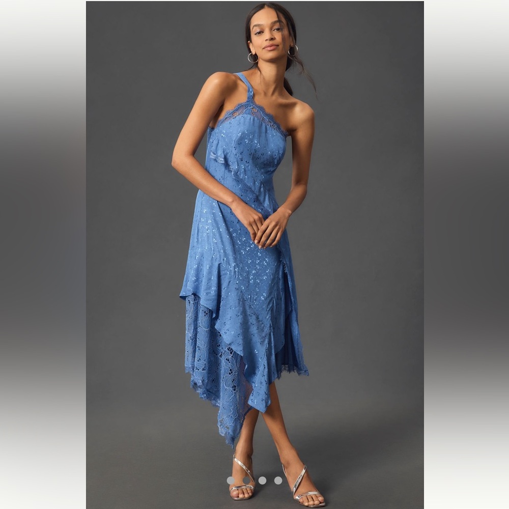 Anthropologie Blue Lace Asymmetrical One-Shoulder Dress